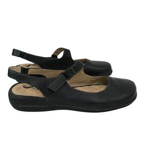 SoftWalk Black Leather Maryjane’s Slingback Flats Womens Size 10 Comfort